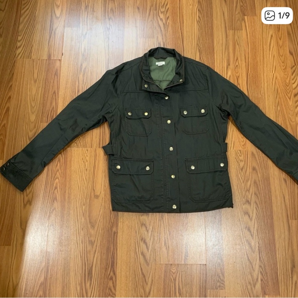 J. Crew Factory Twill Field Jacket Women XL Dark Green Zip Up Snap Button Pocket